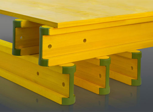 Timber H-beams supporting a formwork panel