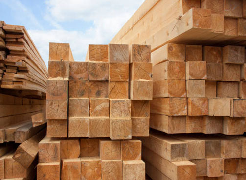 Stacked lengths of sawn pine timber